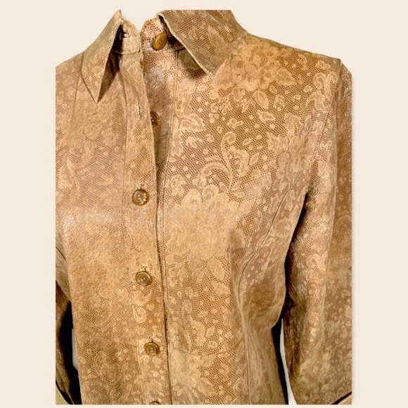 Margaret Godfrey Vintage 3/4 Sleeve Button Up Shirt 100% Leather//Large - Picture 3 of 12